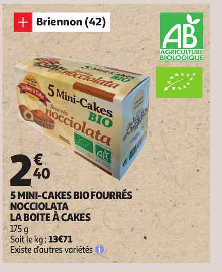 5 mini-cakes bio fourrés nocciolata la boite à cakes