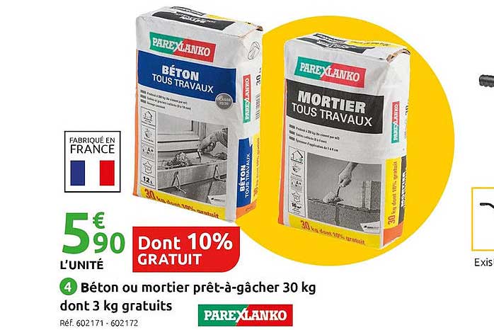 béton ou mortier prêt-à-gâcher 30 kg dont 3 kg gratuits parexlanko