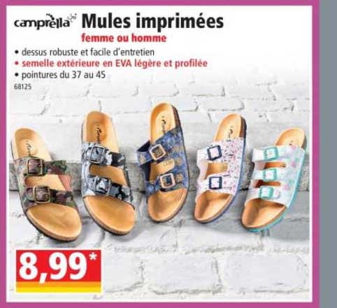 camprella mules imprimées femme ou homme