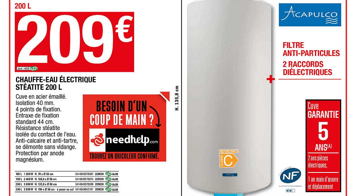 Chauffe-eau électrique Stéatite 200 L