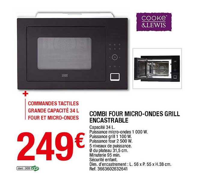 Combi Four Micro-ondes Grill Encastrable Cooke&lewis