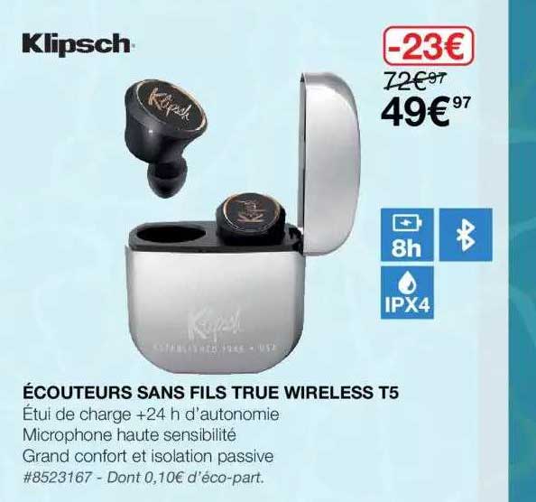 écouteurs Sans Fils True Wireless T5 Klipsch