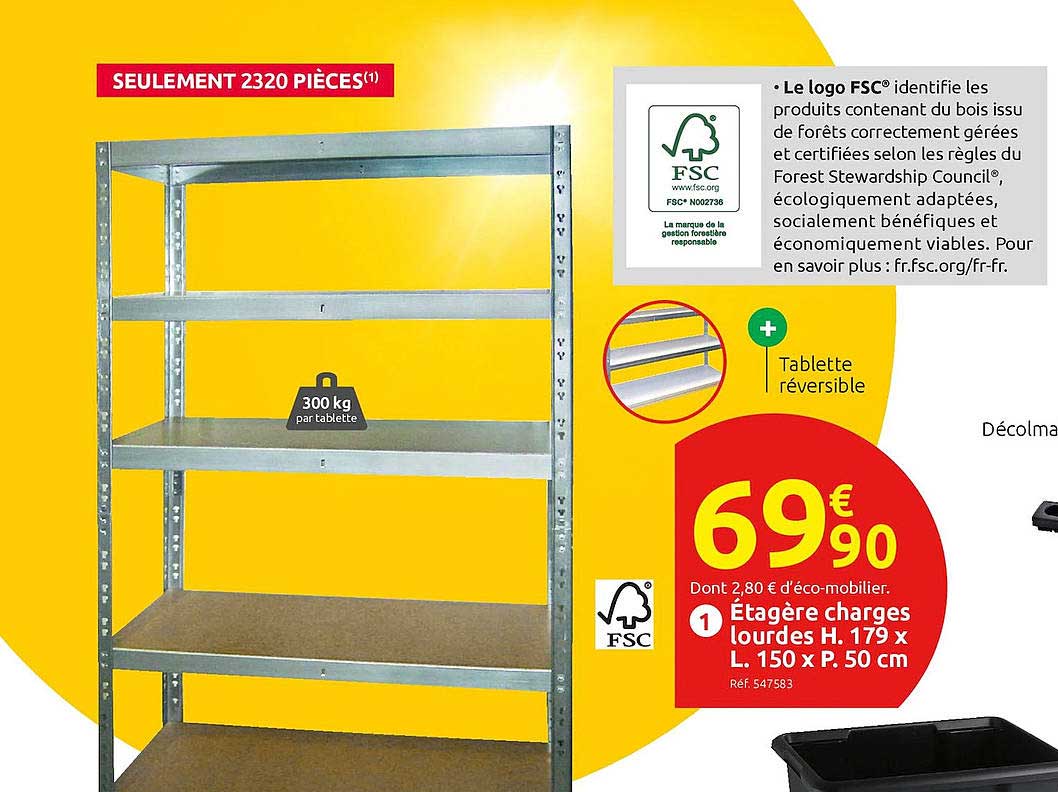 étagère charges lourdes h. 179 x l. 150 x p. 50 cm