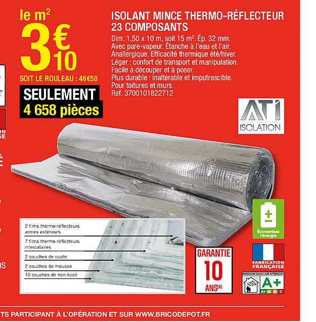 isolant mince thermo-réflecteur 23 composants