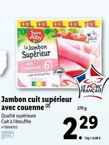 Jambon Cuit Supérieur Avec Couenne Saint Alby