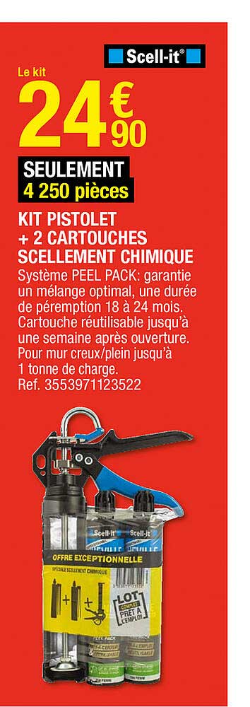 kit pistolet + 2 cartouches scellement chimique