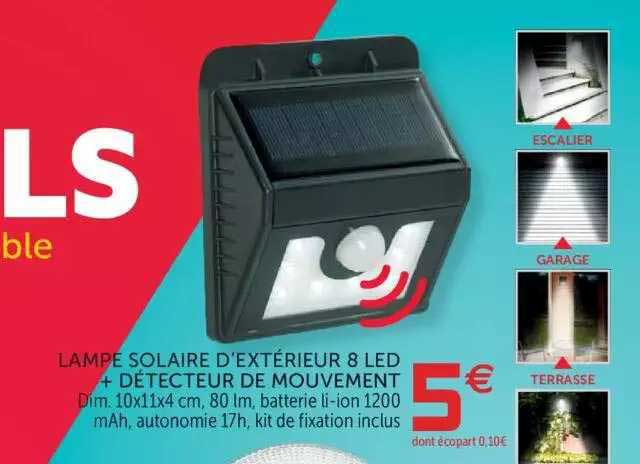 lampe solaire d'extérieur 8 led + détecteur de mouvement