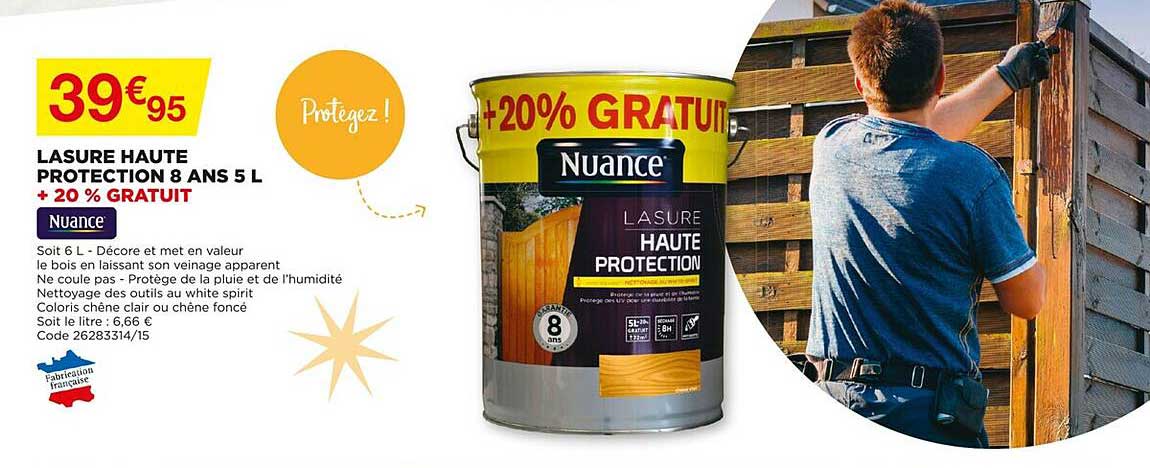 lasure haute protection 8 ans 5 l + 20% gratuit nuance