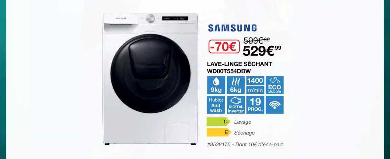 lave-linge séchant samsung wd80t554dbw
