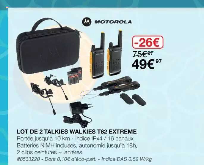 lot de 2 talkies walkies t82 extrême motorola
