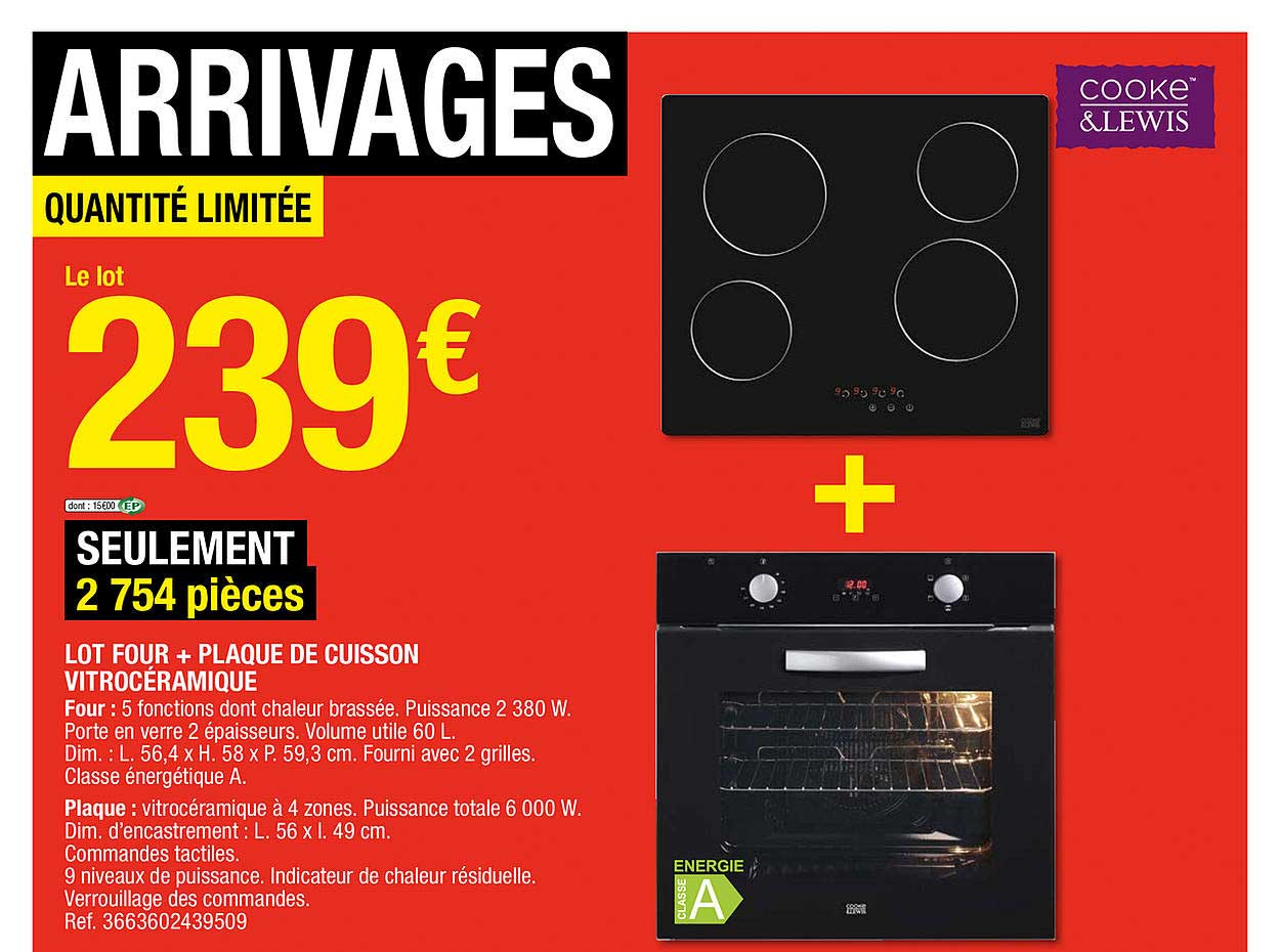lot four + plaque de cuisson vitrocéramique cooke&lewis