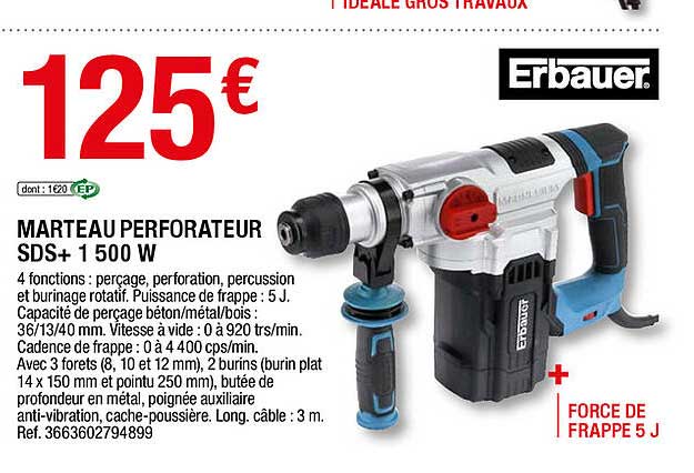 marteau perforateur sds+ 1500 w erbauer
