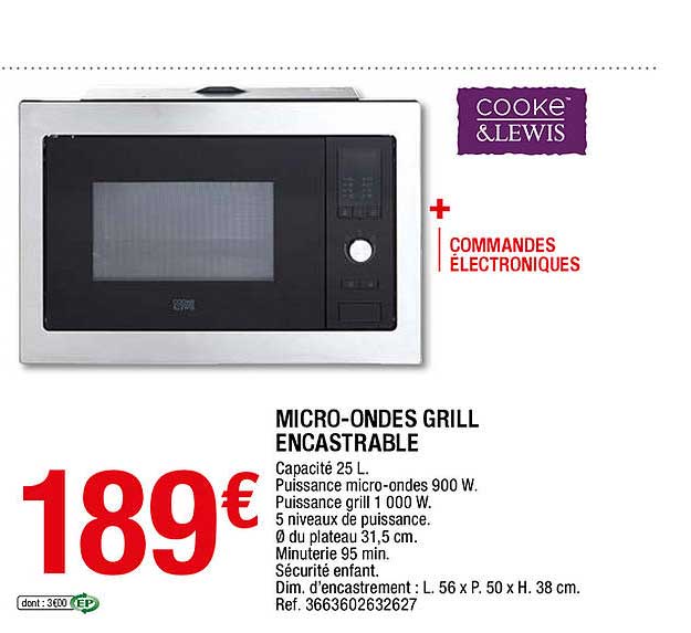micro-ondes grill encastrable cooke&lewis