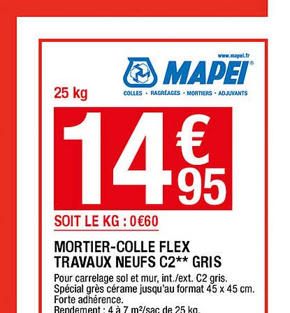 mortier-colle flex travaux neufs c2 gris