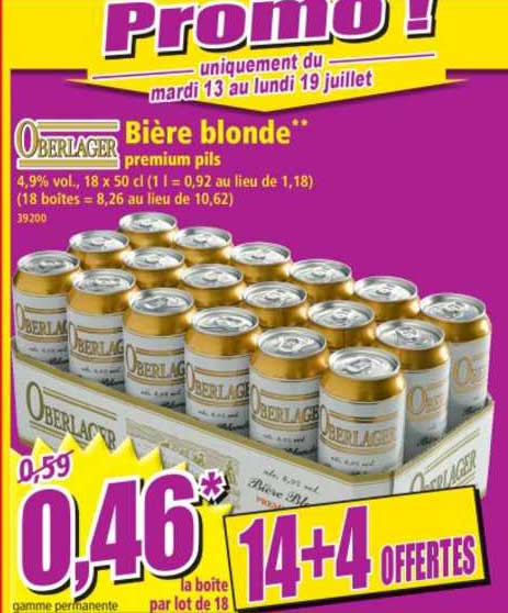 oberlager bière blonde 14+4 offertes