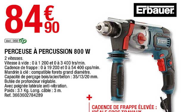 Perceuse à Percussion 800 W Erbauer
