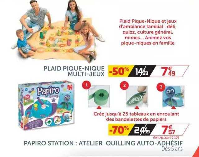 plaid pique-nique multi-jeux, papiro station : atelier quilling auto-adhésif