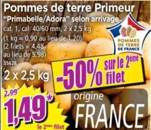 pommes de terre primeur "primabelle adora" selon arrivage -50% sur le 2ème filet