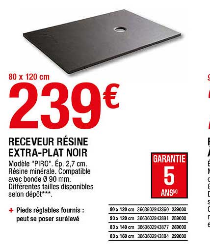 receveur résine extra-plat noir