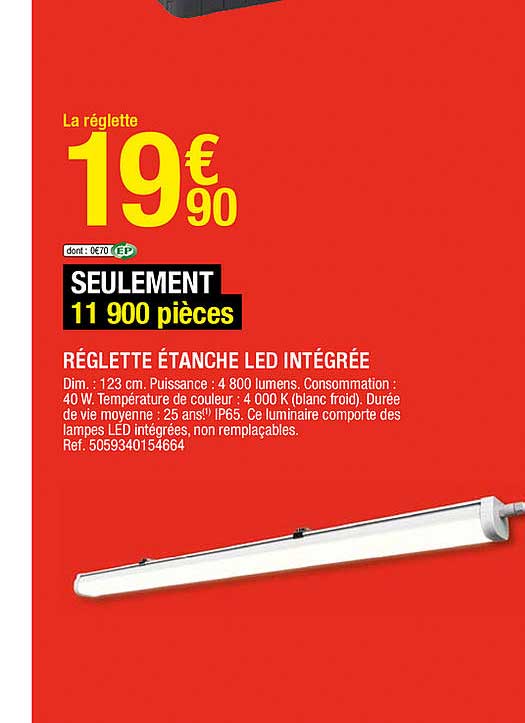 réglette étanche led intégrée