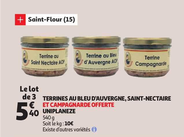 terrines au bleu d'auvergne, saint-nectaire et campagnarde offerte uniplaneze