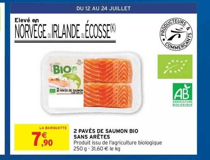 2 pavés de saumon bio sans arêtes