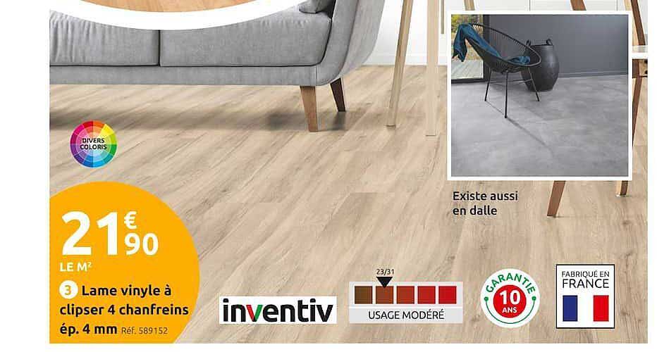 lame vinyle à clipser 4 chanfreins ép. 4 mm inventiv