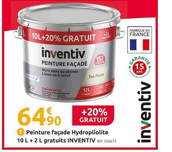 peinture façade hydropliolite 10l + 2l gratuits inventiv