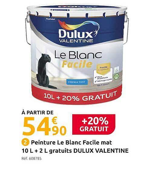 peinture le blanc facile mat 10l + 2l gratuits dulux valentine