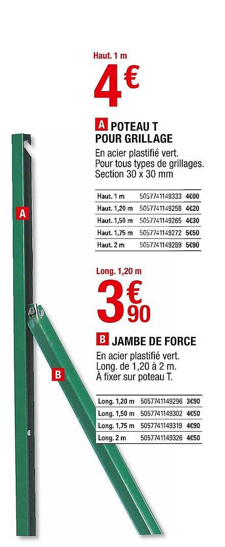 Poteau T Pour Grillage, Jambe De Force