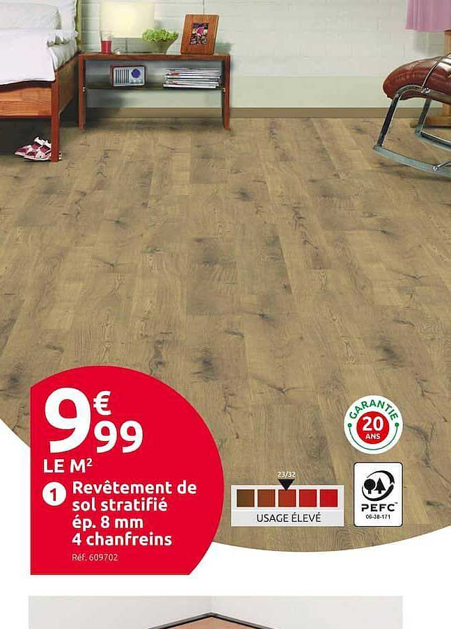 revêtement de sol stratifié ép. 8 mm 4 chanfreins