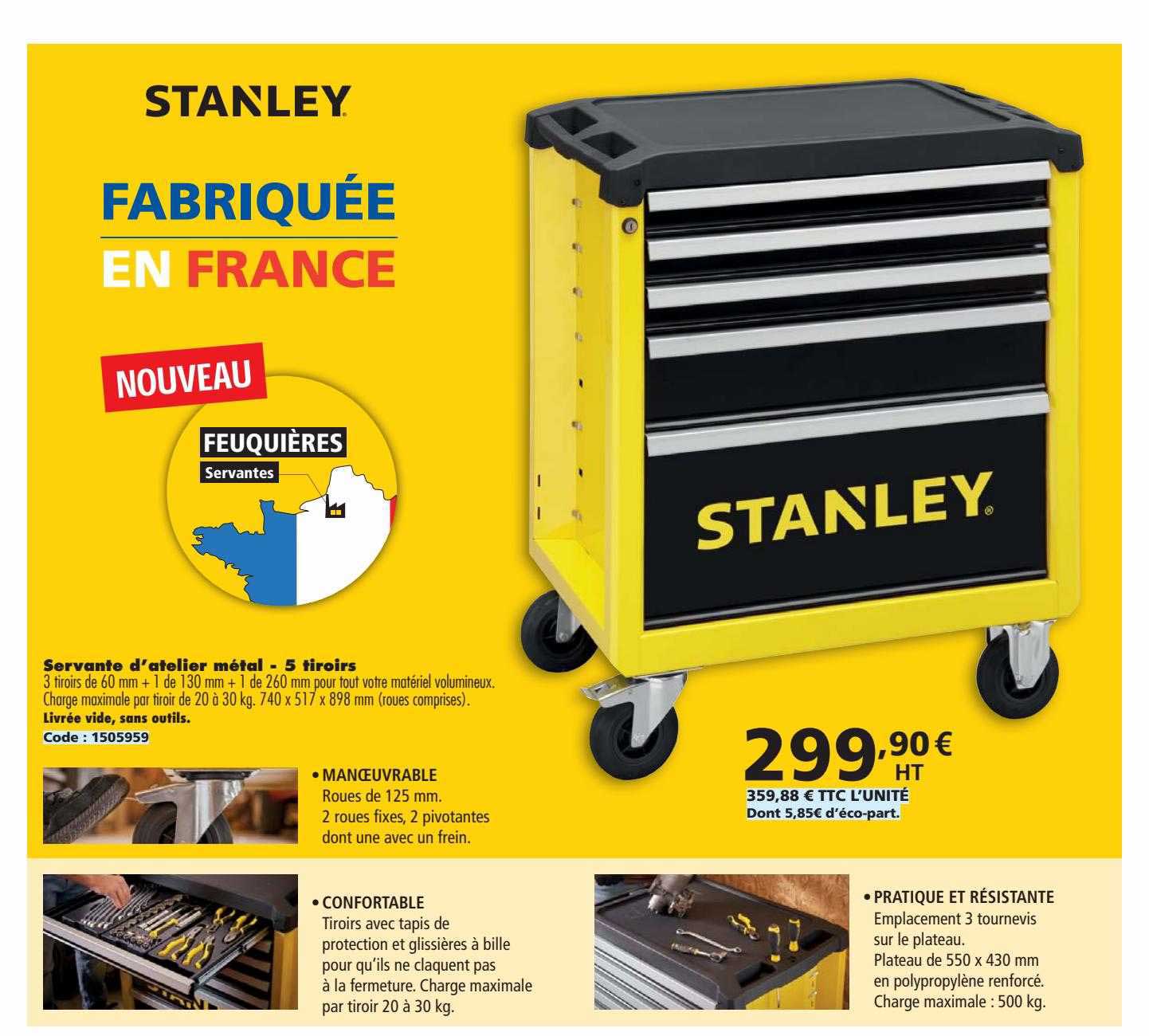 servante d'atelier métal - 5 tiroirs stanley