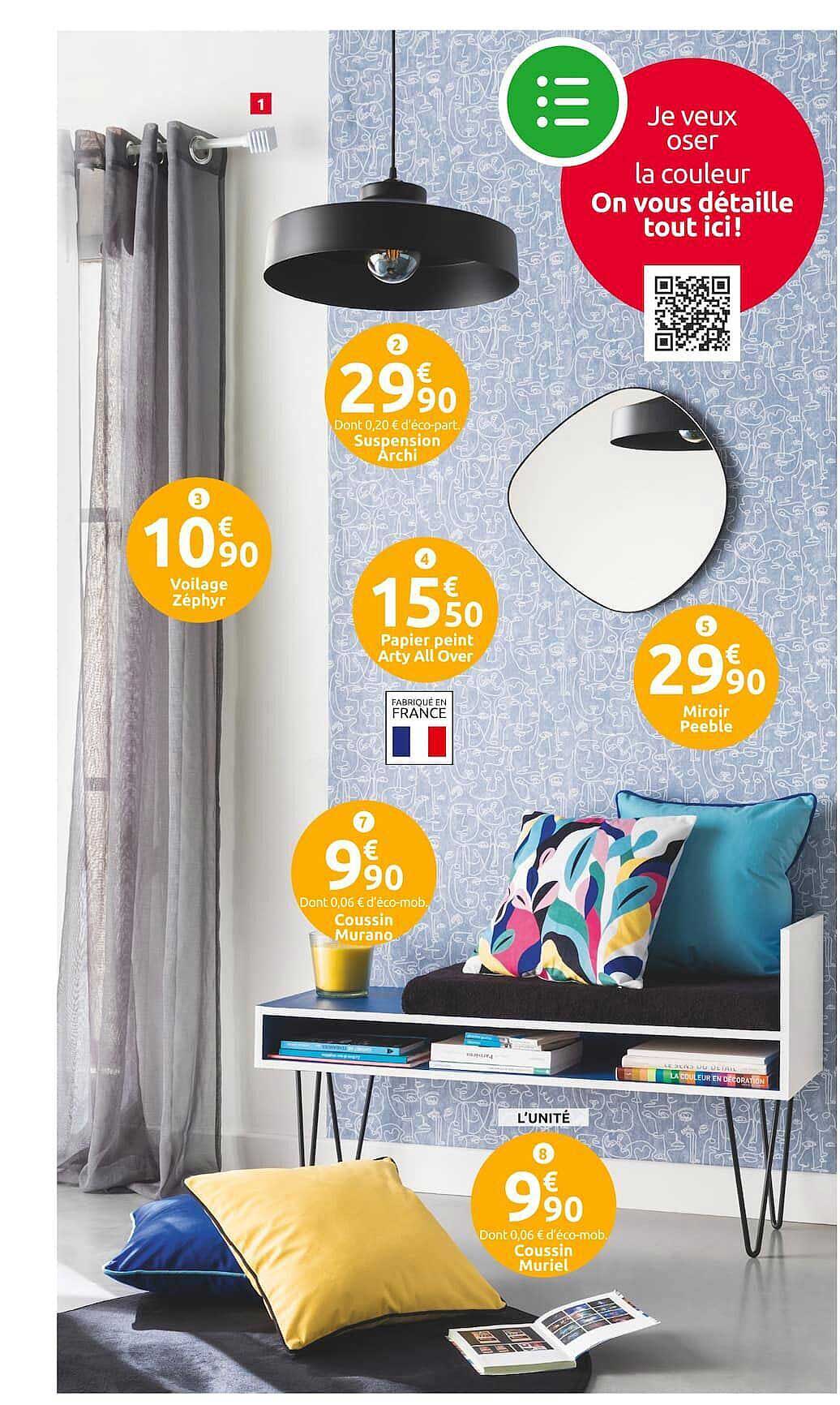 suspension archi, voilage zéphyr, papier peint arty all over, miroir peeble, coussin murano, coussin muriel