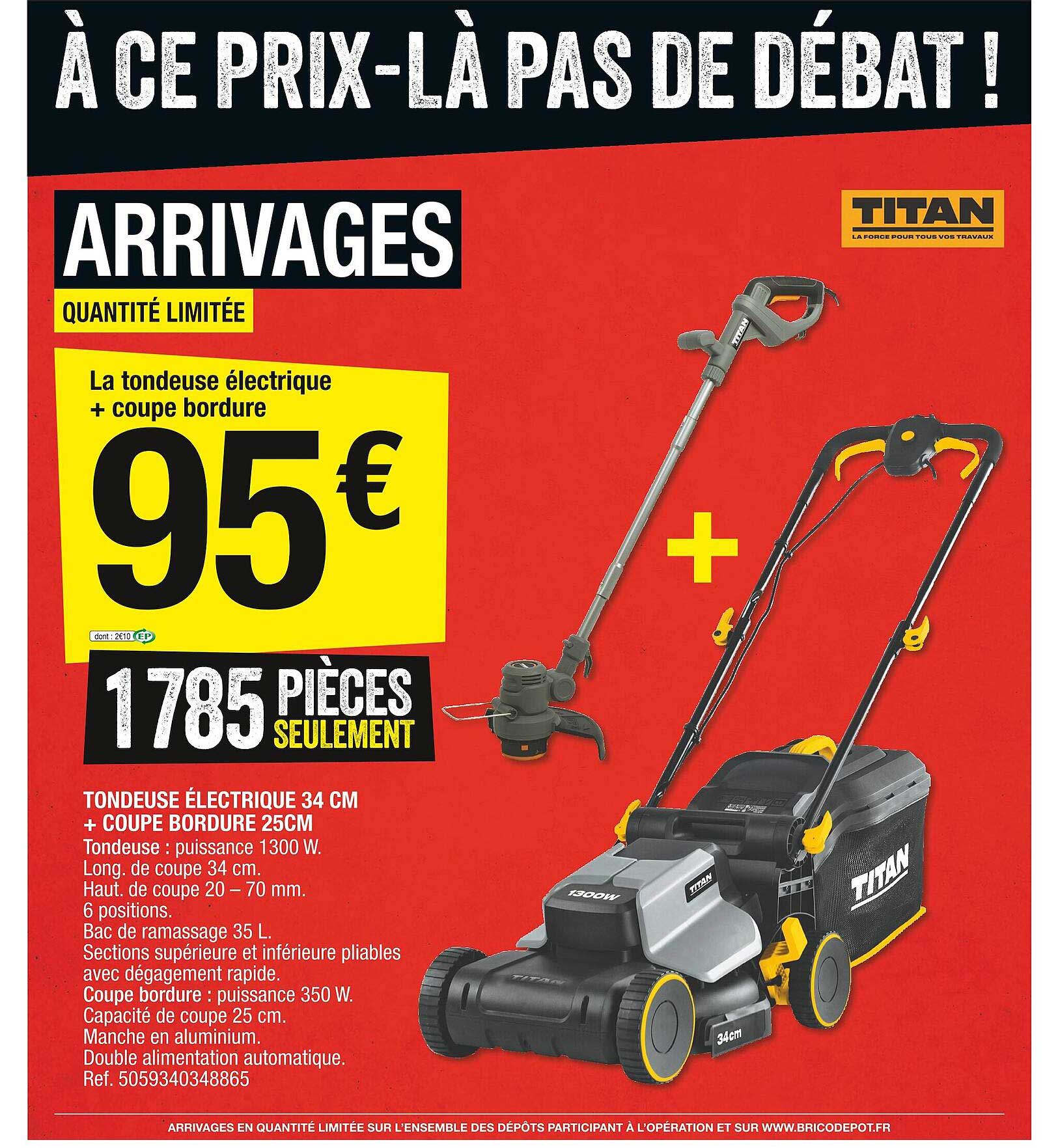 Tondeuse électrique 34 Cm + Coupe Bordure 25 Cm Titan