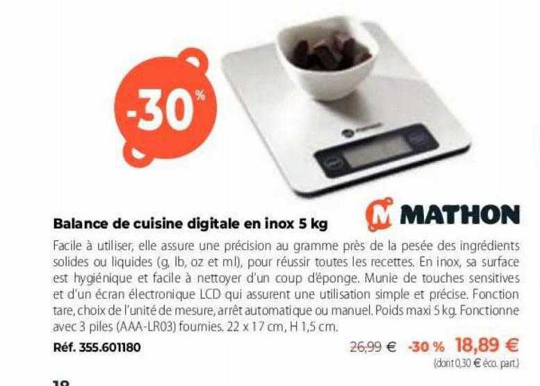 balance de cuisine digitale en inox 5 kg mathon