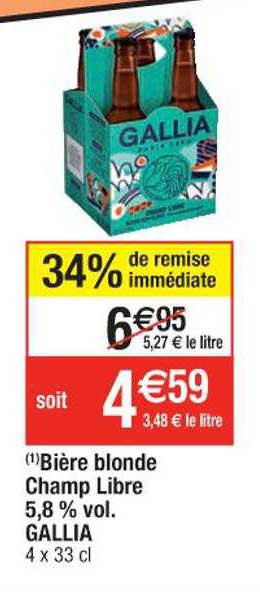 bière blonde champ libre 5,8% vol. gallia