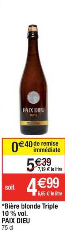 bière blonde triple 10% vol. paix dieu