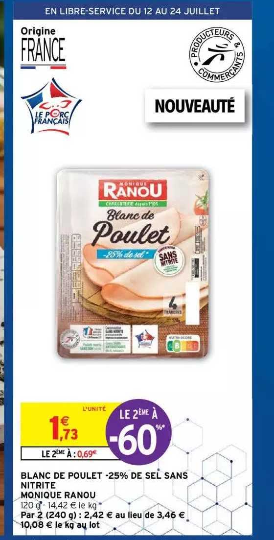 blanc de poulet -25% de sel sans nitrite monique ranou