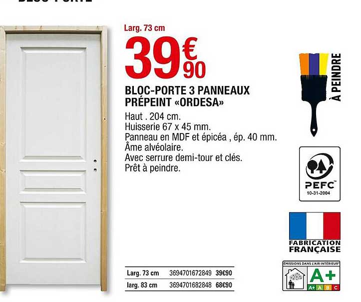 bloc-porte 3 panneaux prépeint «ordesa»