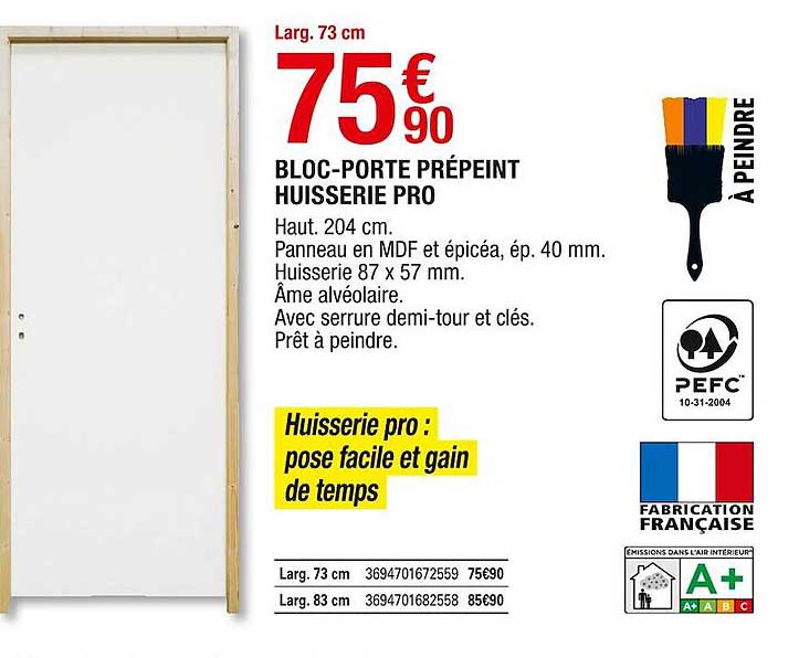 bloc-porte prépeint huisserie pro