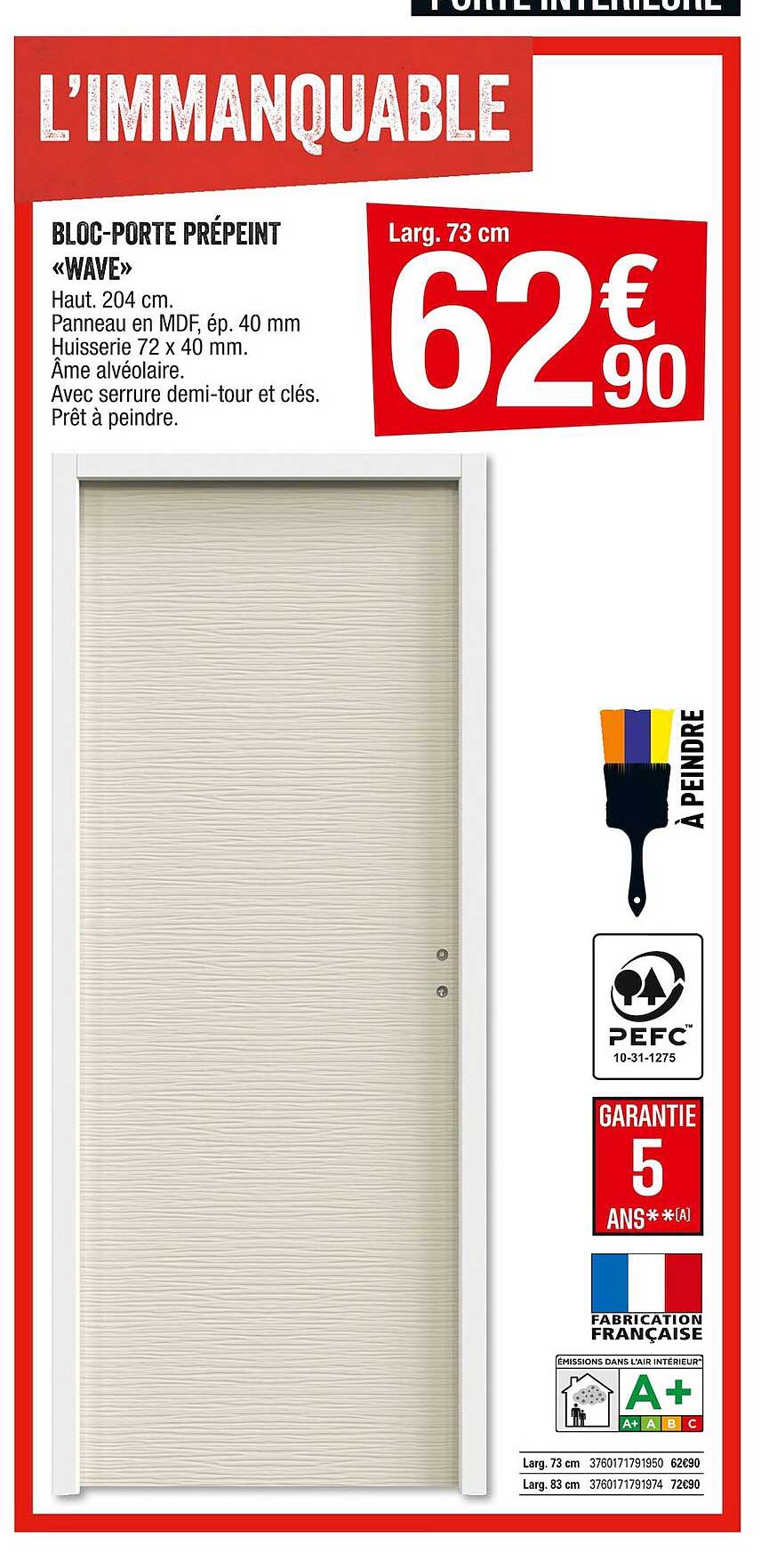 bloc-porte prépeint «wave»