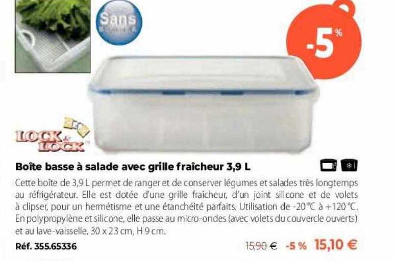 Boîte Basse à Salade Avec Grille Fraîcheur 3,9l Lock & Lock