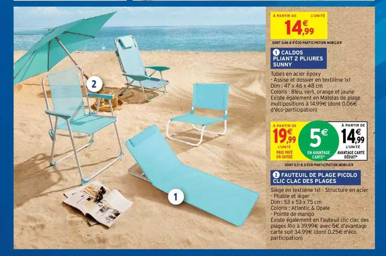 caldos pliant 2 pliures sunny ou fauteuil de plage picolo clic clac des plages