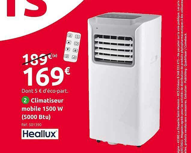 Climatiseur Mobile 1500 W (5000 Btu) Heallux