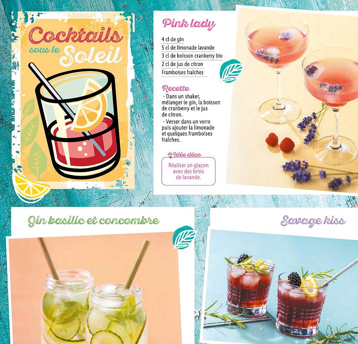 cocktails sous le soleil, pink lady, gin basilic et concombre, savage kiss