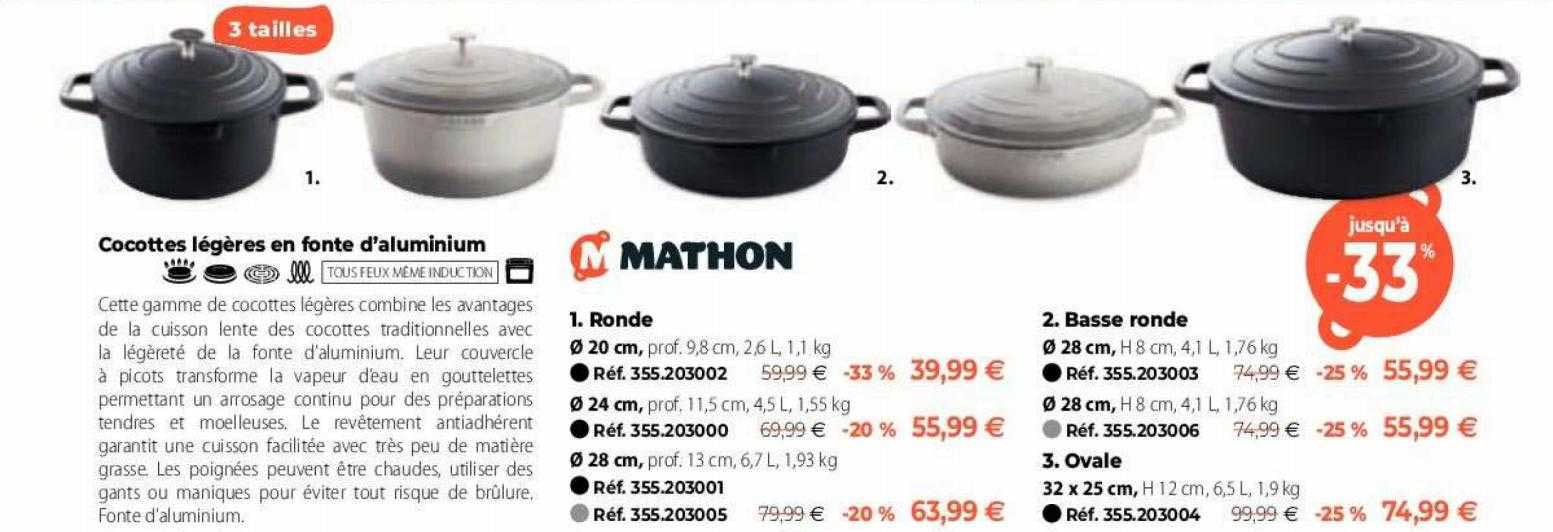 cocottes légères en fonte d'aluminium mathon