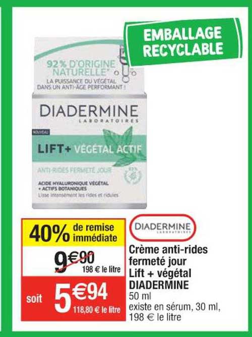 crème anti-rides fermeté jour lift + végétal diadermine