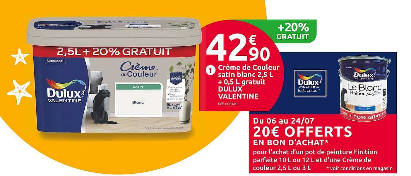 crème de couleur satin blanc 2,5l + 0,5l gratuit dulux valentine