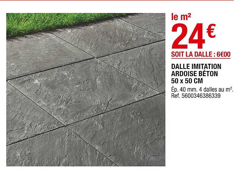 Dalle Imitation Ardoise Béton 50 X 50 Cm