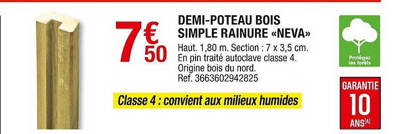 demi-poteau bois simple rainuré «neva»